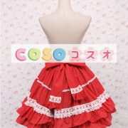 ロリータスカート，レッド　水玉模様　レース　スィート　コットン　ティアド ―Lolita0685 2