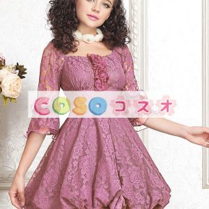 ロリータ服　ワンピース　ボディコン　ドレス　合成繊維　可愛い　五分袖　スクエアネック　カジュアル　 ―Lolita0703