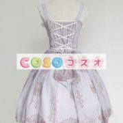 ロリィタジャンパースカート　パープル　可愛い　合成繊維　プリント柄　リボン　パーティー　 ―Lolita0725 2