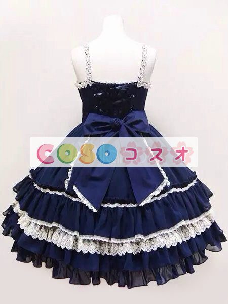 ロリィタジャンパースカート　パーティー　ロココ調　コットン　リボン　スクエアネック　 ―Lolita0751