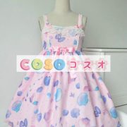ロリィタジャンパースカート　ピンク　パーティー　スウィート　合成繊維　プリント柄　フリル　 ―Lolita0773 2