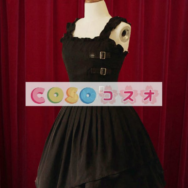 ロリィタジャンパースカート　ブラック　レトロ　コットン　シャーリング　パーティー　 ―Lolita0827