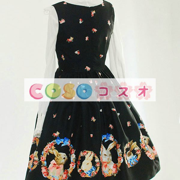 ロリータ服　ワンピース　ブラック　ストッキング　ポリエステル　ノースリーブ　 ―Lolita0349