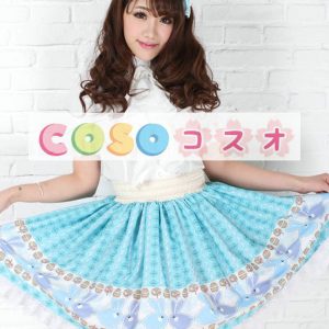 ロリータ服　スカート　ブルー　レース付き　スィート　プリント柄　 ―Lolita0447