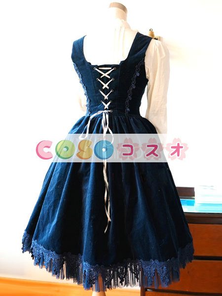ロリィタジャンパースカート　ダークネイビー　パーティー　ゴシック　合成繊維　フリル　 ―Lolita0788