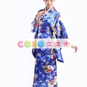 ハロウィングッズ　ジャパニーズ　女性用　大人用　新作　着物　ロイヤルブルー―festival-0155