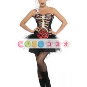 ハロウィン　スケルトン　ドレス　ブラック　悪魔&モンスター　コスチューム　合成繊維　女性用―festival-0247 2