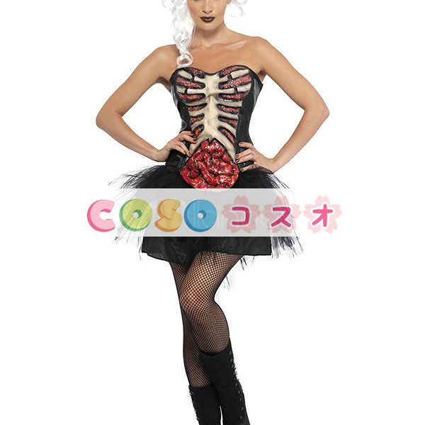 ハロウィン　スケルトン　ドレス　ブラック　悪魔&モンスター　コスチューム　合成繊維　女性用―festival-0247