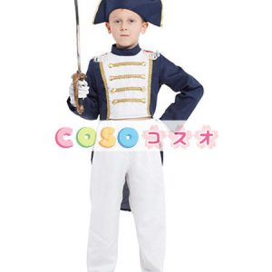 ハロウィーン衣装　子供用　男の子用　トップス&グローブ&パンツ&帽子　ブルー　ナポレオン　―festival-0363