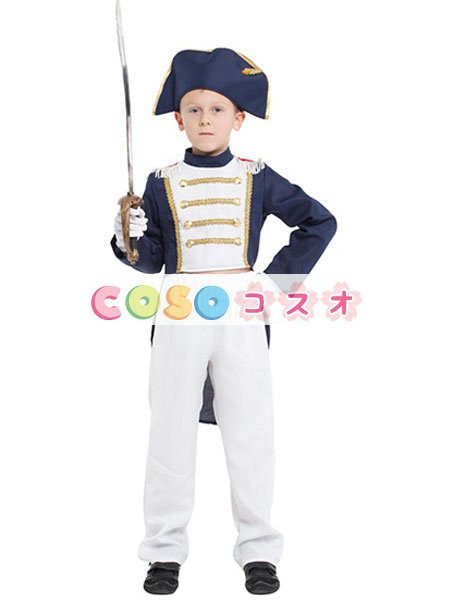 ハロウィーン衣装　子供用　男の子用　トップス&グローブ&パンツ&帽子　ブルー　ナポレオン　―festival-0363