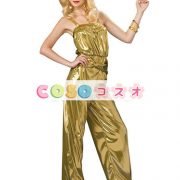 ハロウィン　70s　コスチューム　ゴールド　女性用　合成繊維　ディスコ　ジャンプスーツ―festival-0438 2