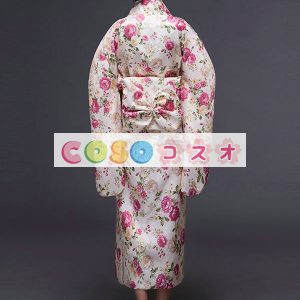 ハロウィン　和服　コスチューム　浴衣　ベージュ　女性用　花柄　大人用―festival-0655