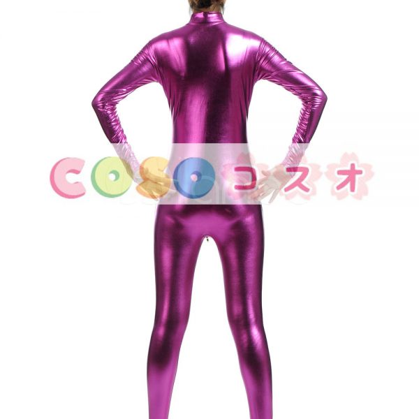 メタリック全身タイツ　ジャンプスーツ　ローズレッド　大人用　―taitsu-tights1456