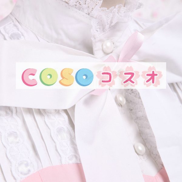 ロリータワンピース，ピンク　スタンドカラー　姫袖　刺繍レース　リボン　キュート ―Lolita0225