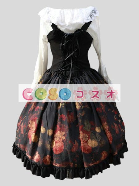ロリータ服　ジャンパースカート　ブラック　肩紐調節可能 ―Lolita0240