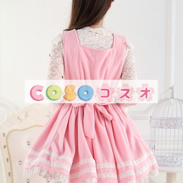 ロリータ服　ワンピース　ピンク　ジャンパースカート　ポリエステル　スィート　レース　カジュアル　 ―Lolita0322