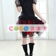 ロリータスカート，レッド・ブラック　ティアド　パンク　綿混紡　―Lolita0350 3