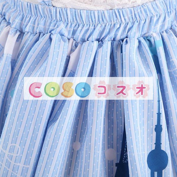 ロリータ服　スカート　ブルー　新作　スィート　プリント　レース　 ―Lolita0361