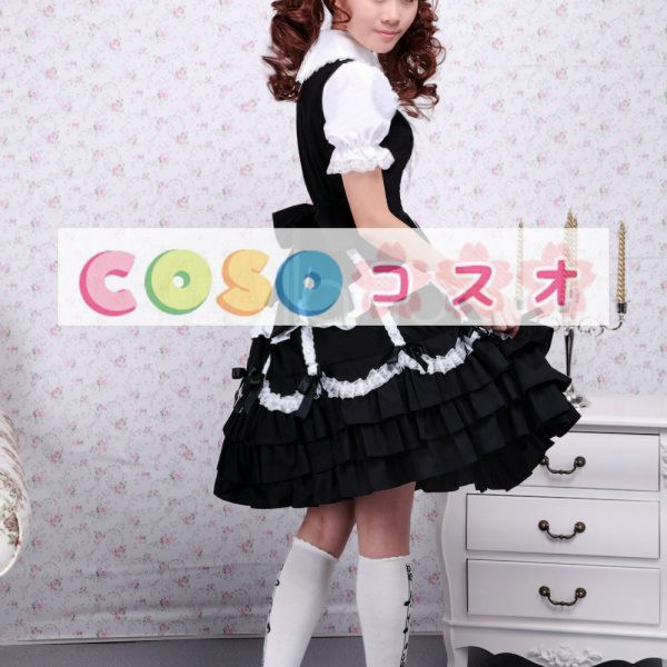 ロリータワンピース，ブラック＆ホワイト　ドローストリング　スィート　コットン　メイド風 ―Lolita0377