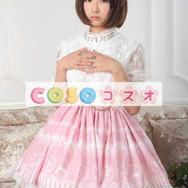 ロリータ服　スカート　スィート　ポリエステル　プリント　ピンク　カジュアル　 ―Lolita0391