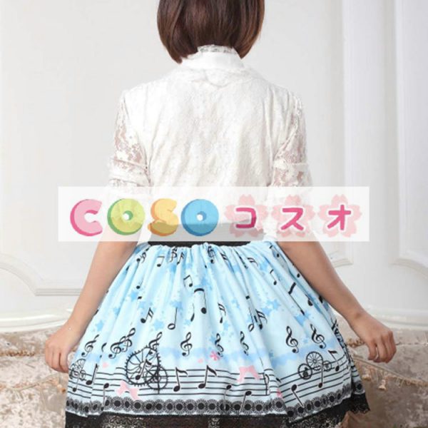 ロリータ服　スカート　ブルー　スィート　プリント　レース　 ―Lolita0425