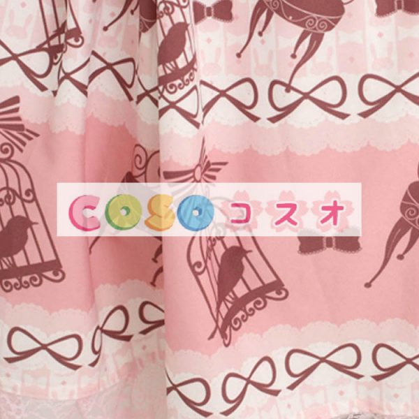 ロリータ服，ジャンパースカート　ピンク　リボン付き　レース付き　スィート ―Lolita0441