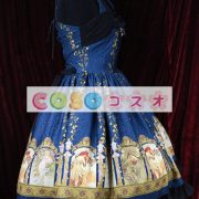 ロリータ服，ジャンパースカート　ブルー　新作　プリント柄　スィート　編み上げタイプ　高品質 ―Lolita0528 3
