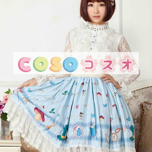 ロリータ服　スカート　スウィート　ポリエステル　プリント　ブルー　カジュアル　 ―Lolita0582