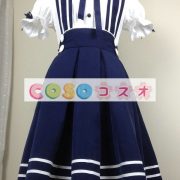 ロリータ服　ワンピース　ネイビーブルー　チュニック　ドレス　コットン　可愛い　半袖　折り襟　リボン　パーティー　 ―Lolita0623 3
