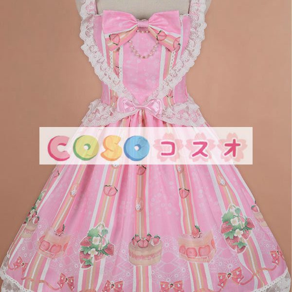 ロリィタジャンパースカート　パーティー　可愛い　合成繊維　プリント柄　リボン　 ―Lolita0646