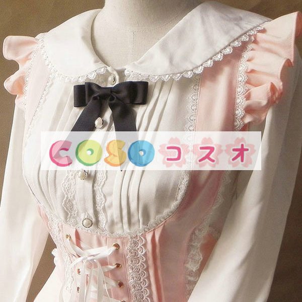 ロリータ服　ワンピース　ボディコン　リボン柄　ドレス　ポリエステル　可愛い　長袖　折り襟　編み上げ　カジュアル　 ―Lolita0657