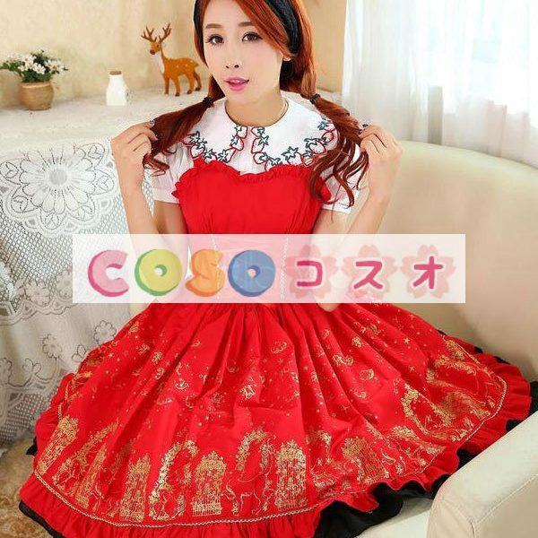 ロリータ服　ワンピース　チュニック　プリント柄　コットン　可愛い　ノースリーブ　パーティー　 ―Lolita0684