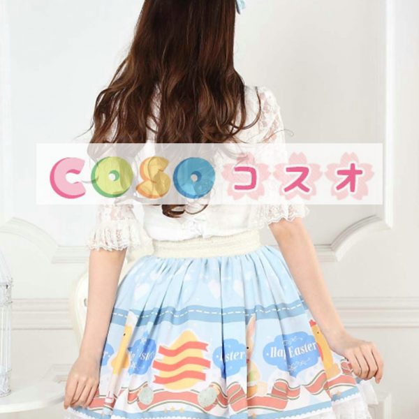 ロリータ服　スカート　ブルー　スィート　プリント　レース　イースターエッグ ―Lolita0716