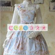 ロリィタジャンパースカート　ライトブルー　カジュアル　可愛い　コットン　プリント付き　スクエアネック　 ―Lolita0822 3