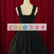 ロリィタジャンパースカート　ブラック　レトロ　コットン　シャーリング　パーティー　 ―Lolita0827 3