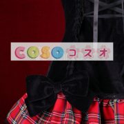 ロリィタジャンパースカート　ブラック＆レッド　ギンガム　レースアップ　レーストリム ―Lolita0173 3