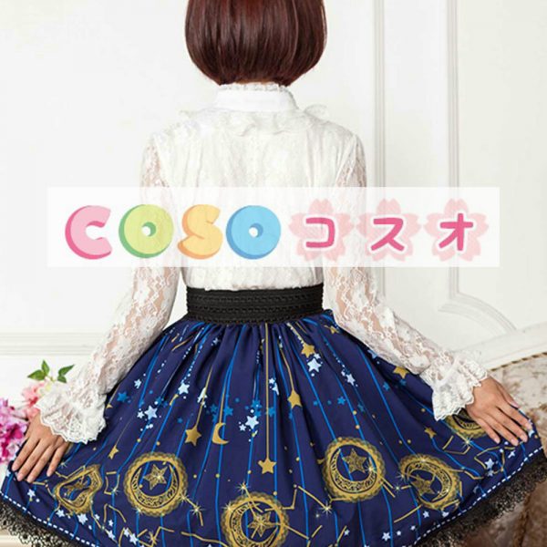 ロリータ服　スカート　スウィート　ポリエステル　プリント　ディープブルー　カジュアル　 ―Lolita0194