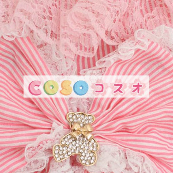 ピンクの短い袖宝石首弓ロリータワン ピース ―Lolita0351