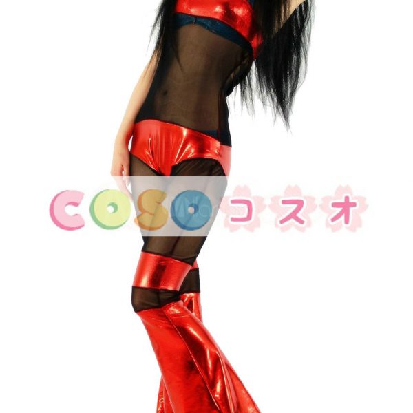 全身タイツ　女性用コスチュームストライプ柄（赤黒）―taitsu-tights0938