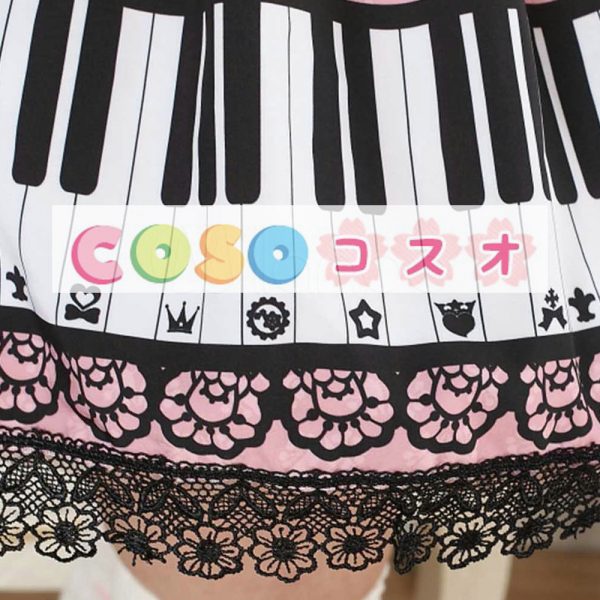 ピンク　ロリィタスカート　スウィート　レーストリム　ピアノ　プリント ―Lolita0007