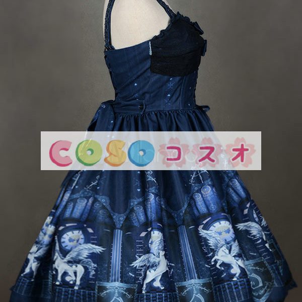 ロリィタジャンパースカート　パーティー　可愛い　合成繊維　プリント柄　リボン　 ―Lolita0048