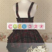 ギンガム　ハイウェスト　ロリィタスカート　サロペットスカート　ボタン　リボン　フリル―Lolita0137 4
