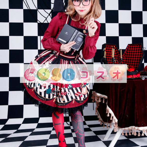 ロリータ服，全２色　スカート　スィート　プリント柄　高品質　レース付き ―Lolita0185