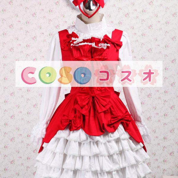 ロリータジャンパースカート，レッド＆ホワイト　ラッフル　女の子らしさ満点　スィート　コットン　 ―Lolita0345