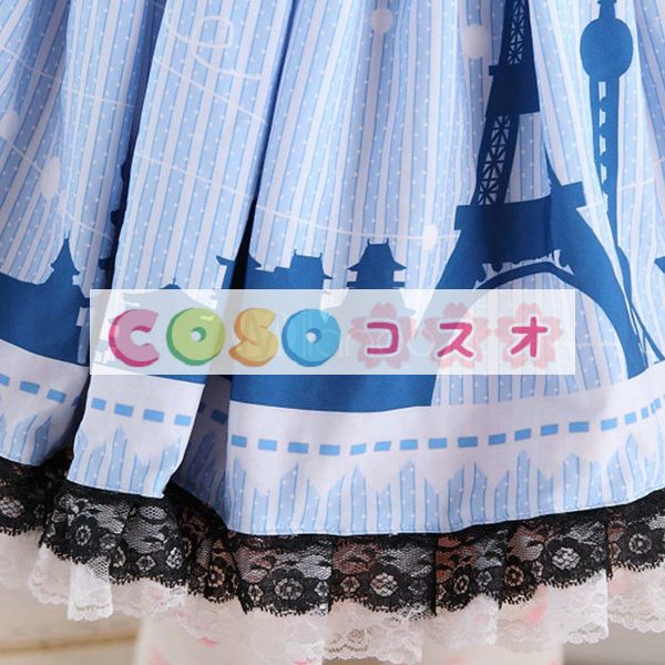 ロリータ服　スカート　ブルー　新作　スィート　プリント　レース　 ―Lolita0361