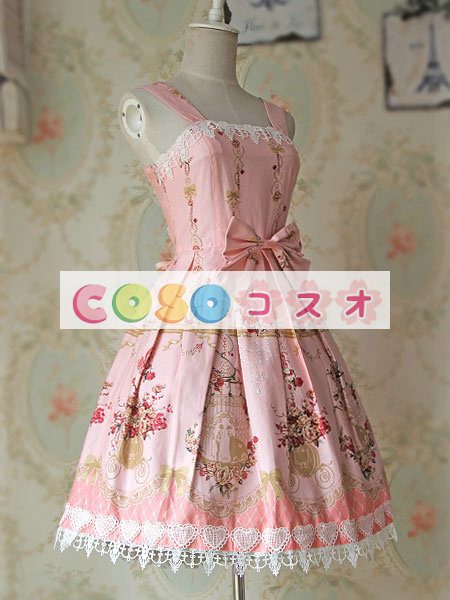 ロリィタジャンパースカート　カジュアル　可愛い　コットン　プリント付き　スクエアネック　 ―Lolita0407