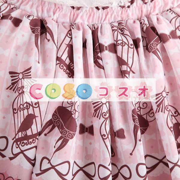 ロリータ服　スカート　ピンク　スィート　プリント　レース　　新作 ―Lolita0475