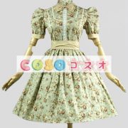 ロリータ服　ワンピース　オリーブカラー　ボディコン　プリント柄　ドレス　コットン　可愛い　半袖　ポートレイトネック　プリント付き　カジュアル　 ―Lolita0574 4