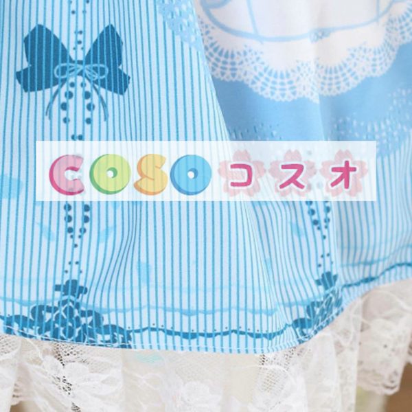 ロリータ服　スカート　ブルー　スィート　プリント　レース　ネコちゃん ―Lolita0584