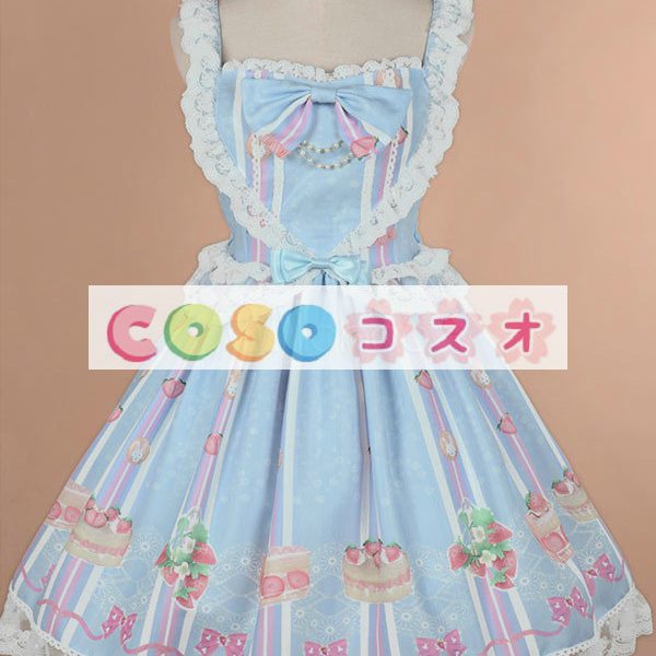 ロリィタジャンパースカート　パーティー　可愛い　合成繊維　プリント柄　リボン　 ―Lolita0646